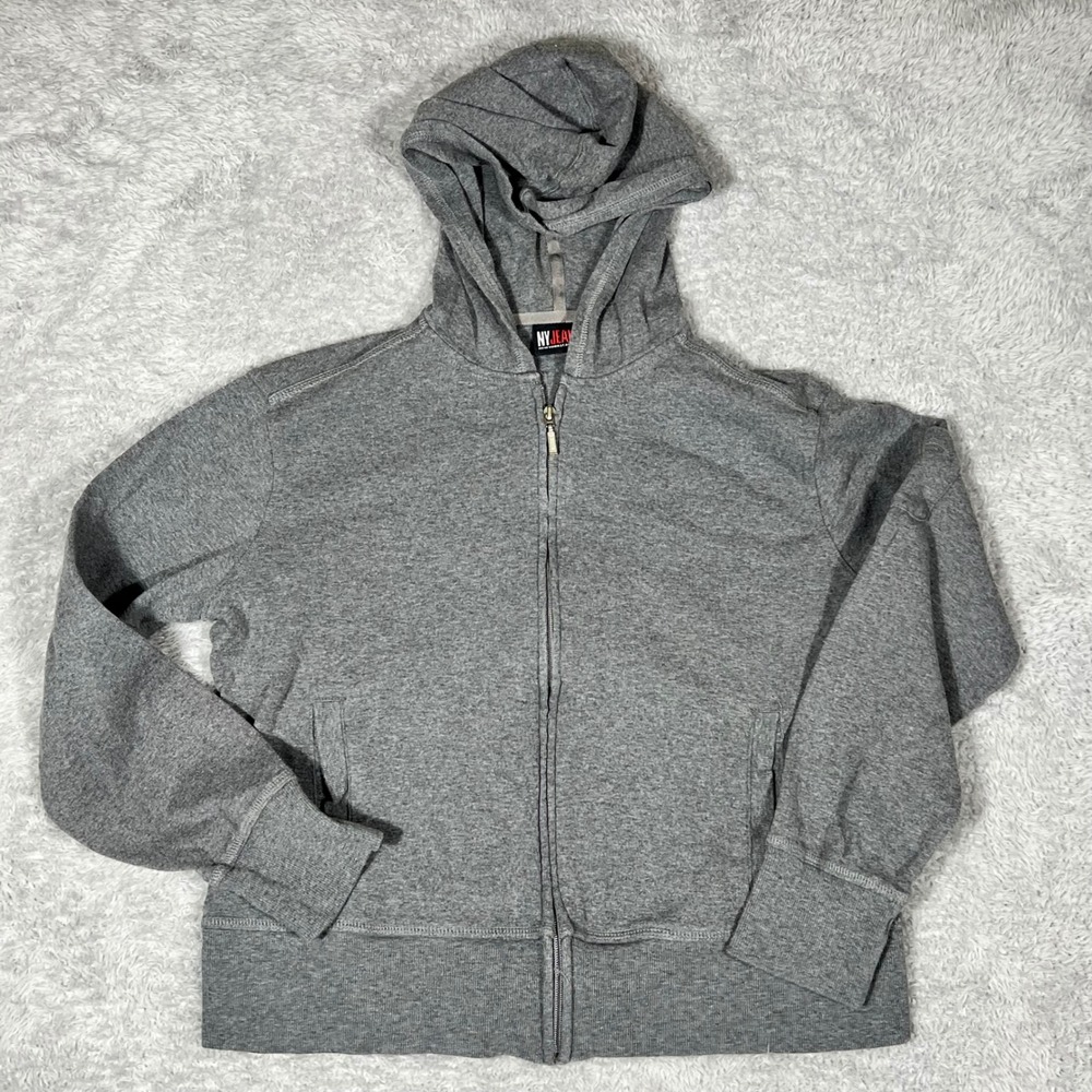 NY Jeans New York & Company Gray Full Zip Hoodie Cotton Sweatshirt Womens Large